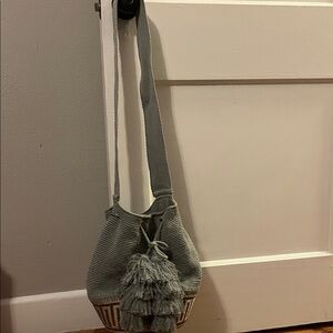 Gray Tassel Bucket Bag
